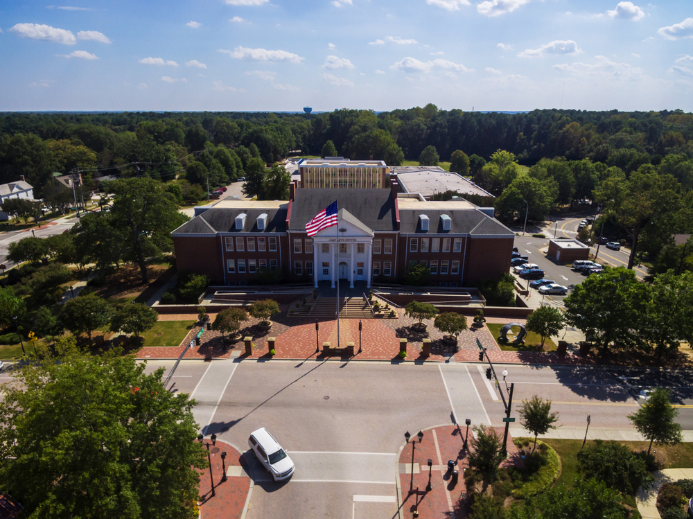 An aerial view of the Cary Arts Center, Cary, North Carolina