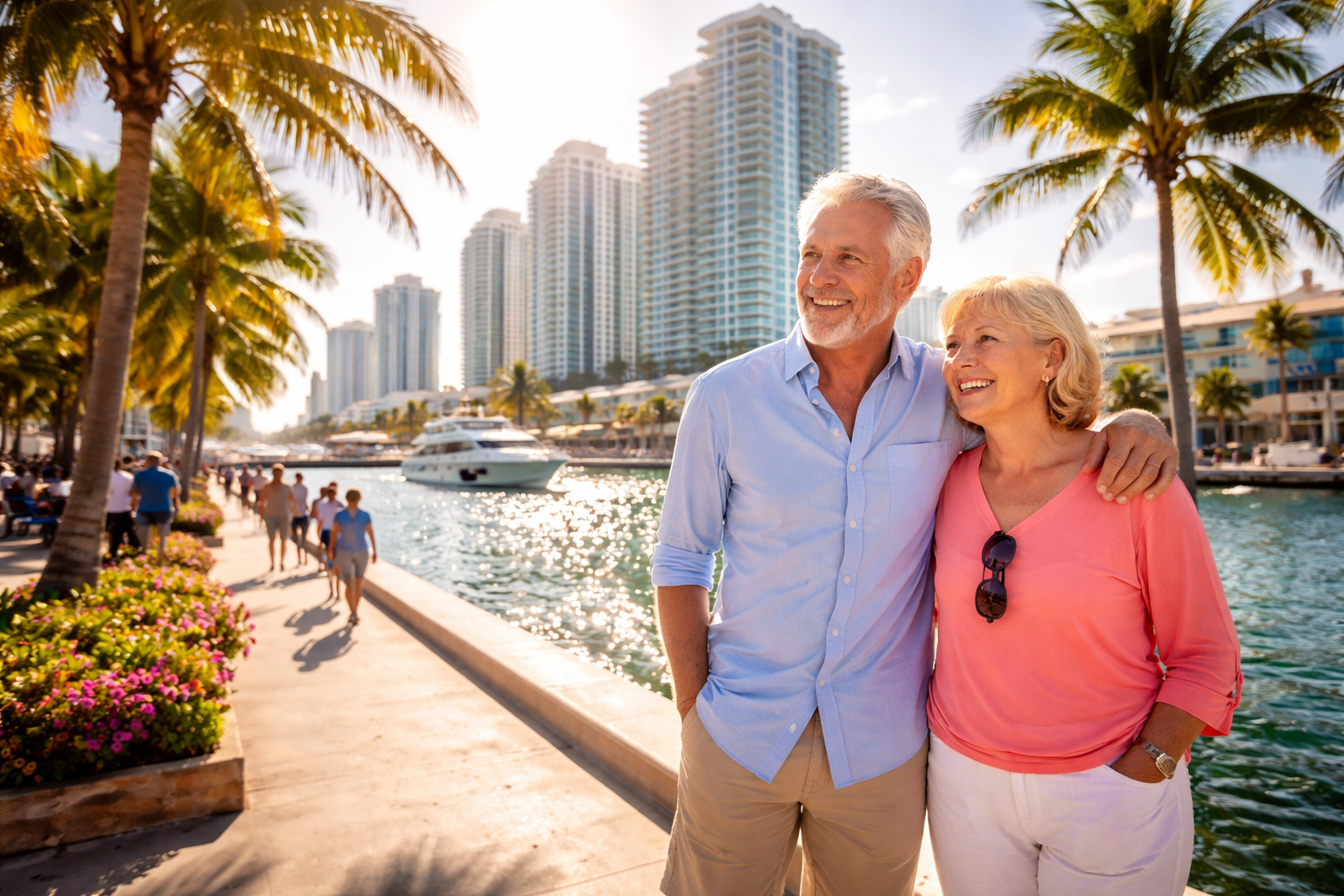 Sunny stroll by Miami's waterfront