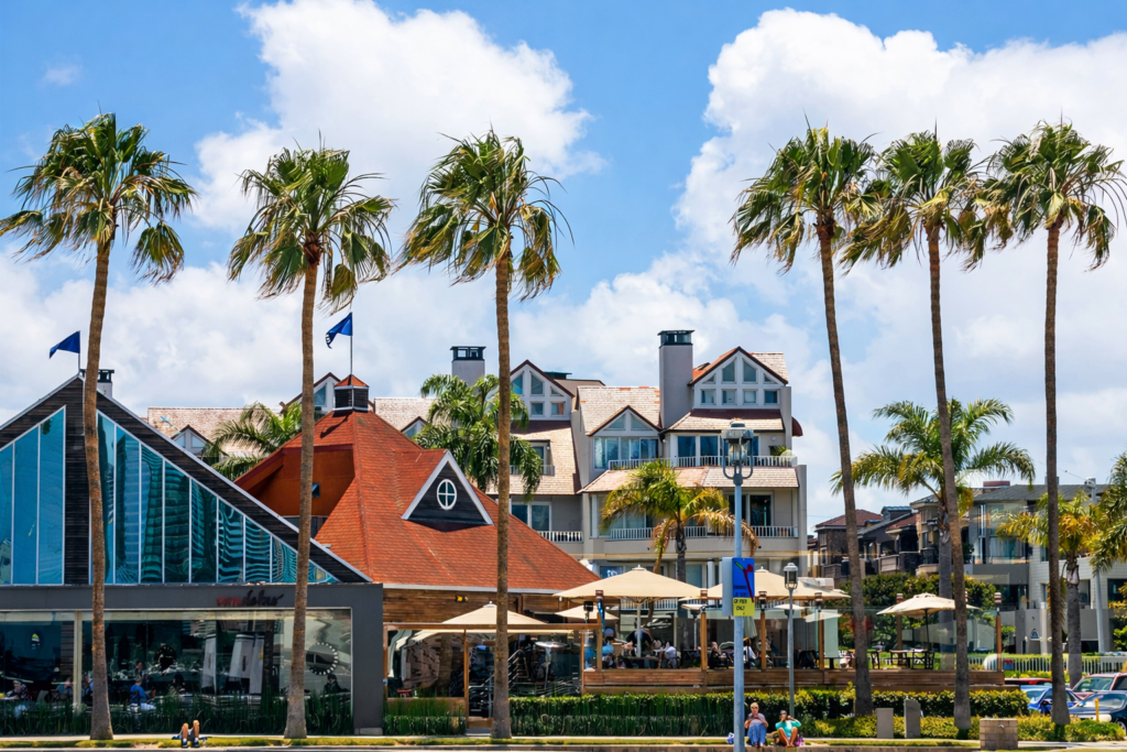 Sunny Carlsbad street with palm trees, California sunny-carlsbad-street-with-palm-trees-california